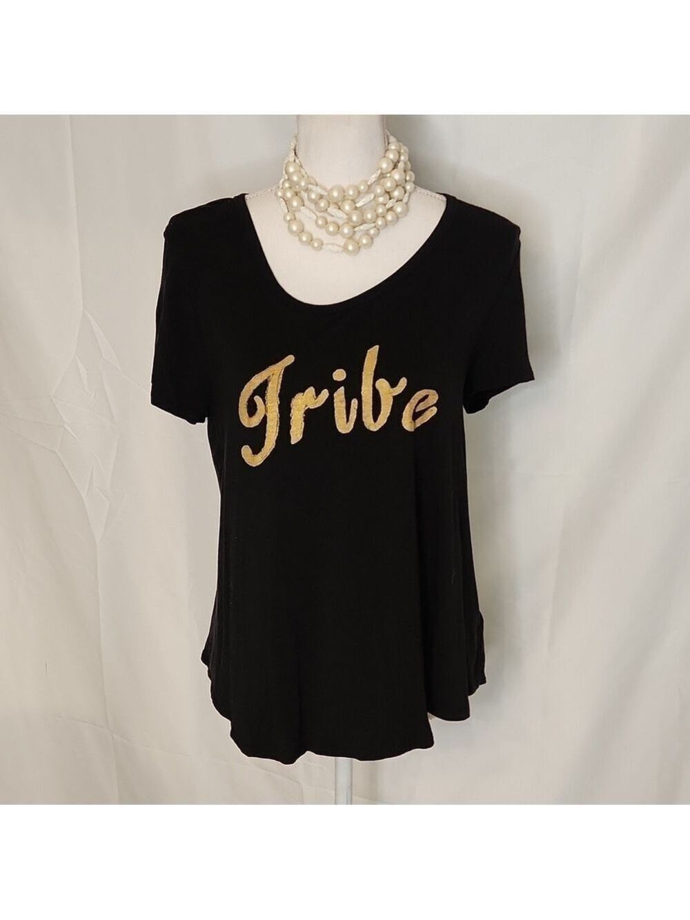 Tribe t-shirt Merona short sleeve black gold lettering boatneck M maternity hilo